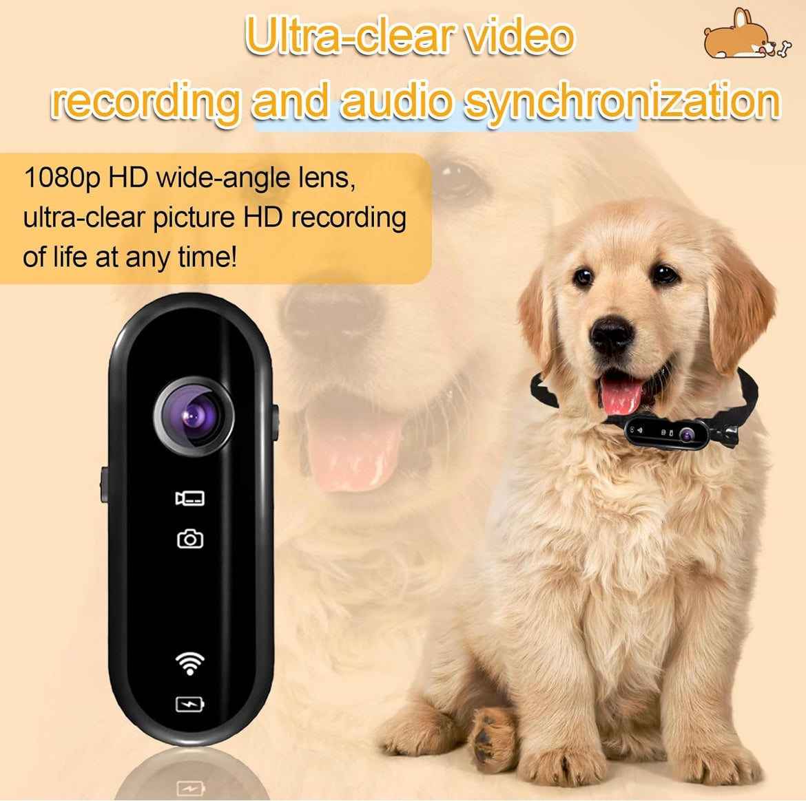 Pet Camera Collar Collier pour chat 1080p 120° grand angle avec caméra, enregistrement vidéo avec carte SD 32 G, rechargeable par USB, pour chiens et chats